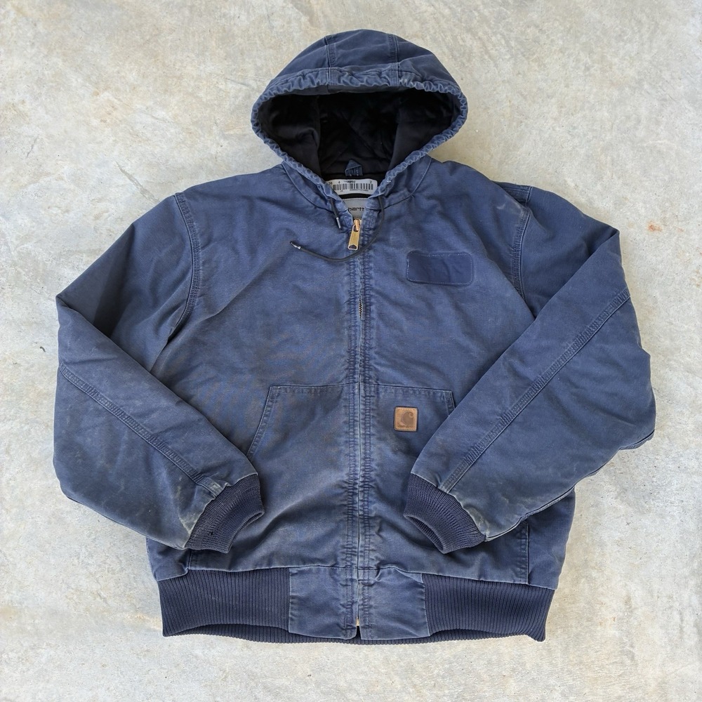 Carhartt Canvas Active Jacket Men's Large Blue Hooded J130 MDT/376-20 Faded